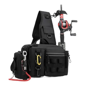Adjustable Shoulder Straps Fishing Tackle Backpack with Rod Holder Waterproof Oxford Cloth for Outdoor Adventure and Camping