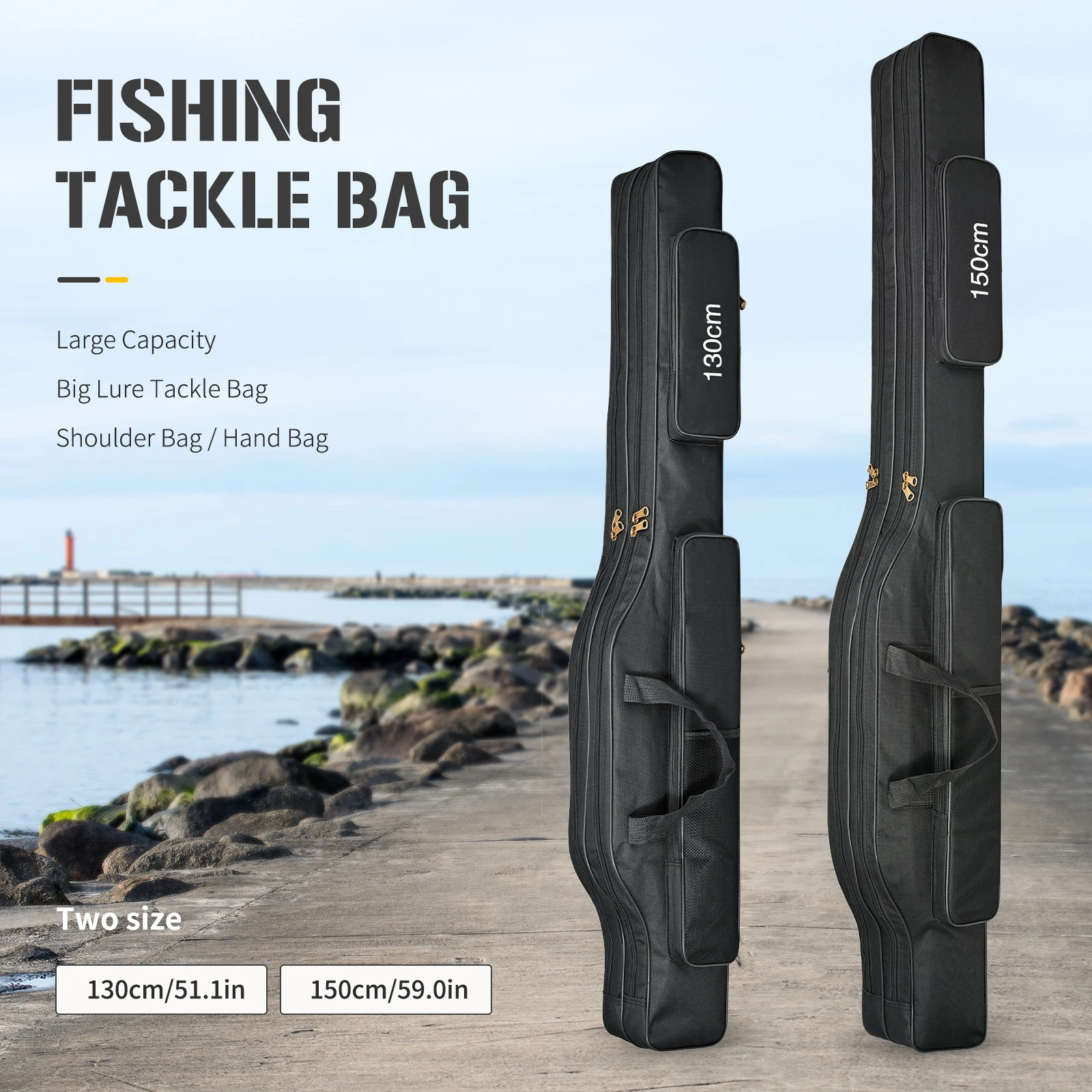 2 Layers 600D Oxford Fishing Gear Bag Fishing Rod Case Fishing Reel Tackle Storage Bag Case for Fishing Gear & Equipment