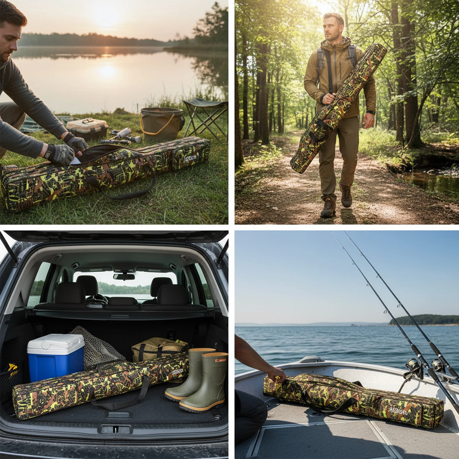 2 Layers 600D Oxford Fishing Gear Bag Fishing Rod Case Fishing Reel Tackle Storage Bag Case for Fishing Gear & Equipment