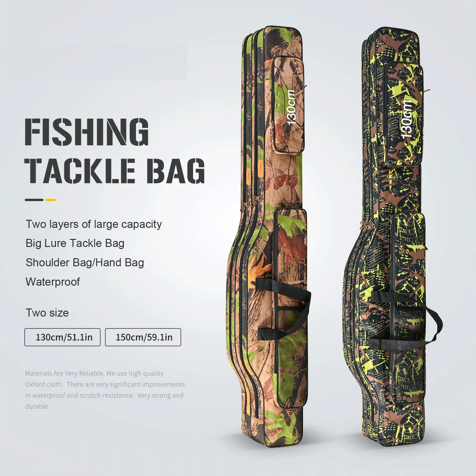 2 Layers 600D Oxford Fishing Gear Bag Fishing Rod Case Fishing Reel Tackle Storage Bag Case for Fishing Gear & Equipment