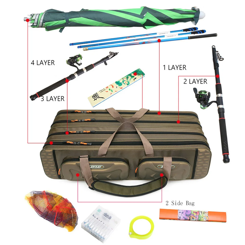 Multipurpose Fishing Rod Case 2-4 Layer Adjustable Lightweight Travel Lure Storage Saltwater Freshwater Ready Durable Tackle Bag - Image 5