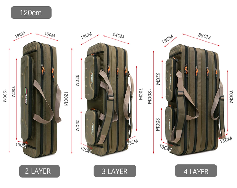 Multipurpose Fishing Rod Case 2-4 Layer Adjustable Lightweight Travel Lure Storage Saltwater Freshwater Ready Durable Tackle Bag