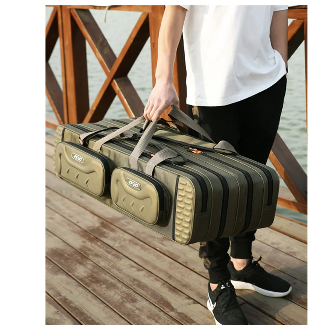 Multipurpose Fishing Rod Case 2-4 Layer Adjustable Lightweight Travel Lure Storage Saltwater Freshwater Ready Durable Tackle Bag