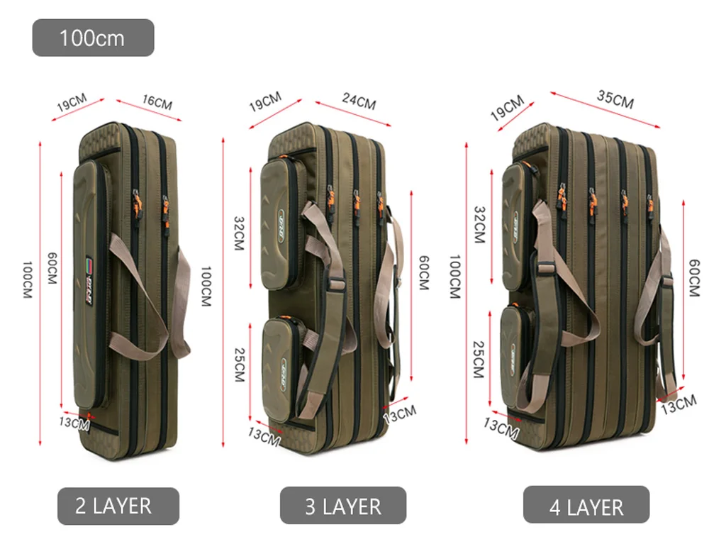 Multipurpose Fishing Rod Case 2-4 Layer Adjustable Lightweight Travel Lure Storage Saltwater Freshwater Ready Durable Tackle Bag