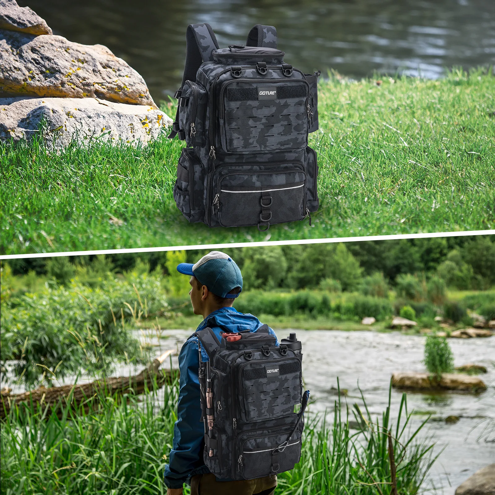 Goture Water-Resistant Fishing Backpack Lightweight Large Hiking Hunting Bag with Rod Holder Adjustable Tackle Storage Pack - Image 6