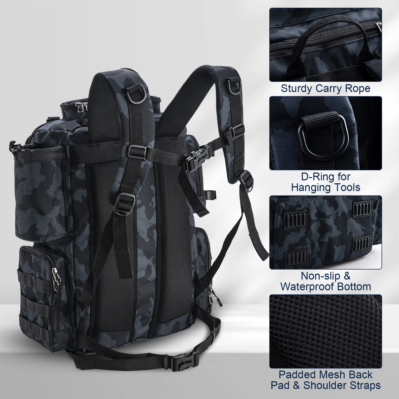 Goture Water-Resistant Fishing Backpack Lightweight Large Hiking Hunting Bag with Rod Holder Adjustable Tackle Storage Pack - Image 4