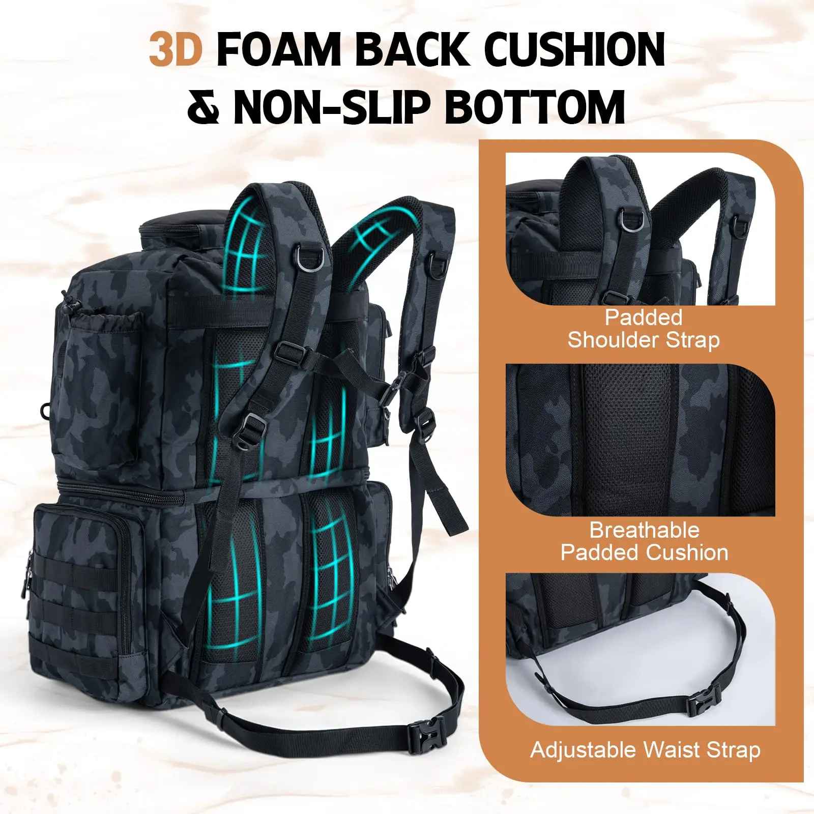 Goture Water-Resistant Fishing Backpack Lightweight Large Hiking Hunting Bag with Rod Holder Adjustable Tackle Storage Pack Goture Water-Resistant Fishing Backpack Lightweight Large Hiking Hunting Bag with Rod Holder Adjustable Tackle Storage Pack