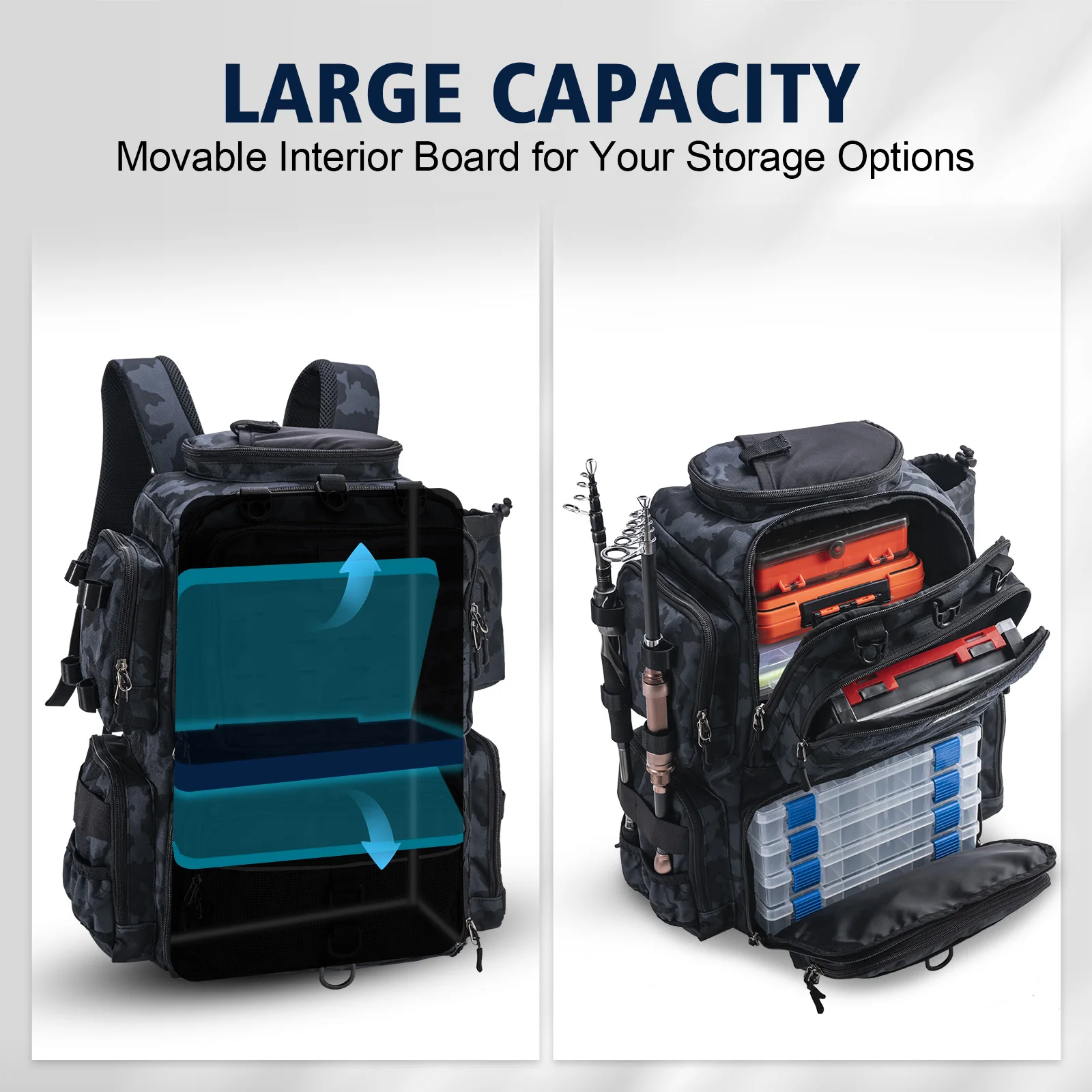 Goture Water-Resistant Fishing Backpack Lightweight Large Hiking Hunting Bag with Rod Holder Adjustable Tackle Storage Pack - Image 5