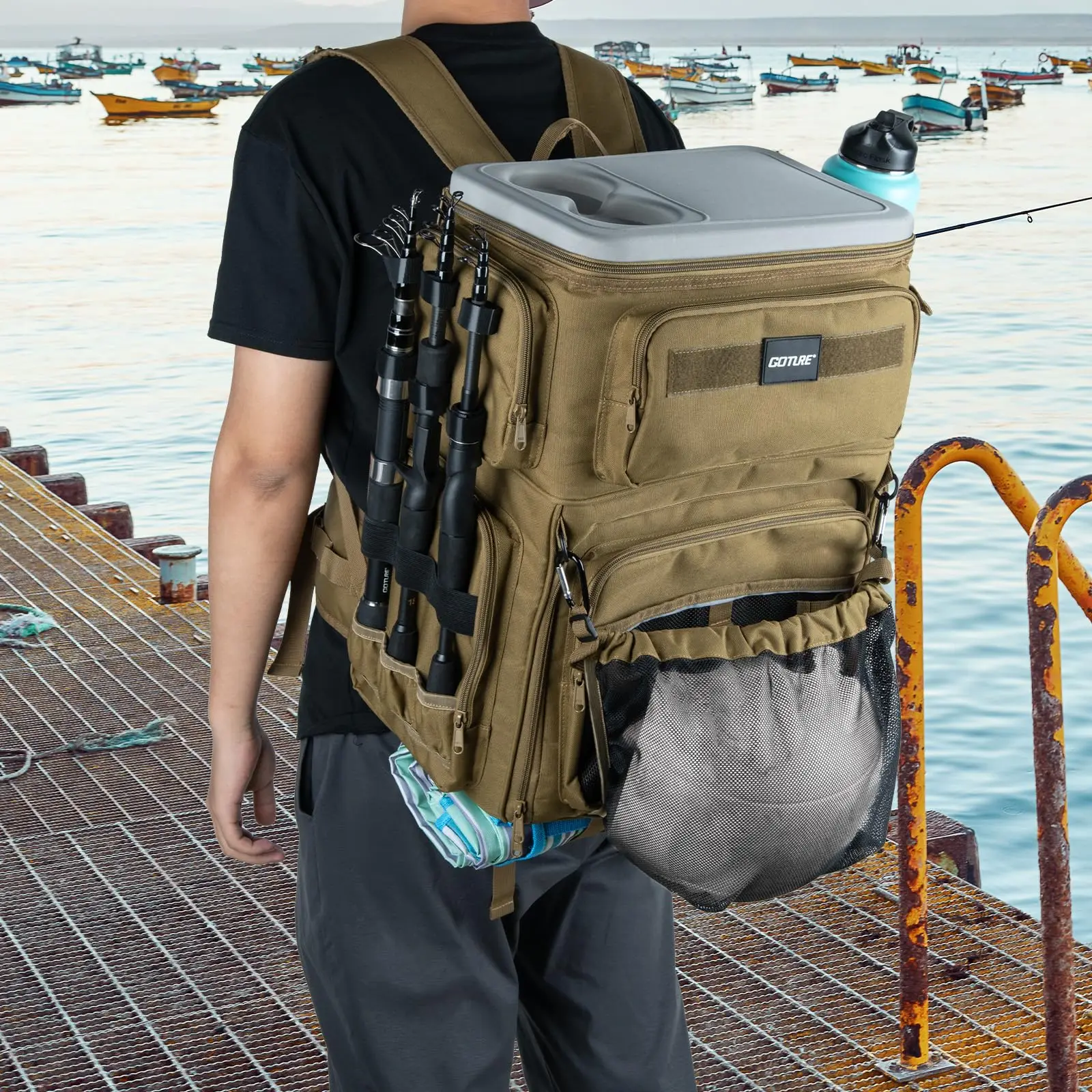 Goture Water-Resistant Fishing Backpack Lightweight Large Hiking Hunting Bag with Rod Holder Adjustable Tackle Storage Pack Goture Water-Resistant Fishing Backpack Lightweight Large Hiking Hunting Bag with Rod Holder Adjustable Tackle Storage Pack