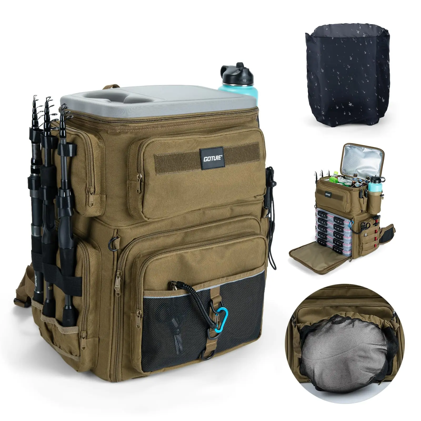 Goture Water-Resistant Fishing Backpack Lightweight Large Hiking Hunting Bag with Rod Holder Adjustable Tackle Storage Pack Goture Water-Resistant Fishing Backpack Lightweight Large Hiking Hunting Bag with Rod Holder Adjustable Tackle Storage Pack