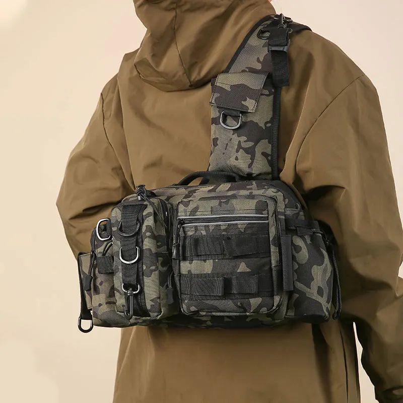 Fishing gear bag, adjustable shoulder strap zipper fishing gear bag, Luya bag, with multiple compartments