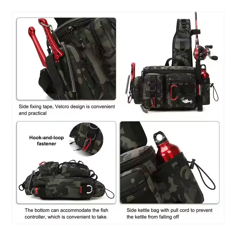 Fishing gear bag, adjustable shoulder strap zipper fishing gear bag, Luya bag, with multiple compartments