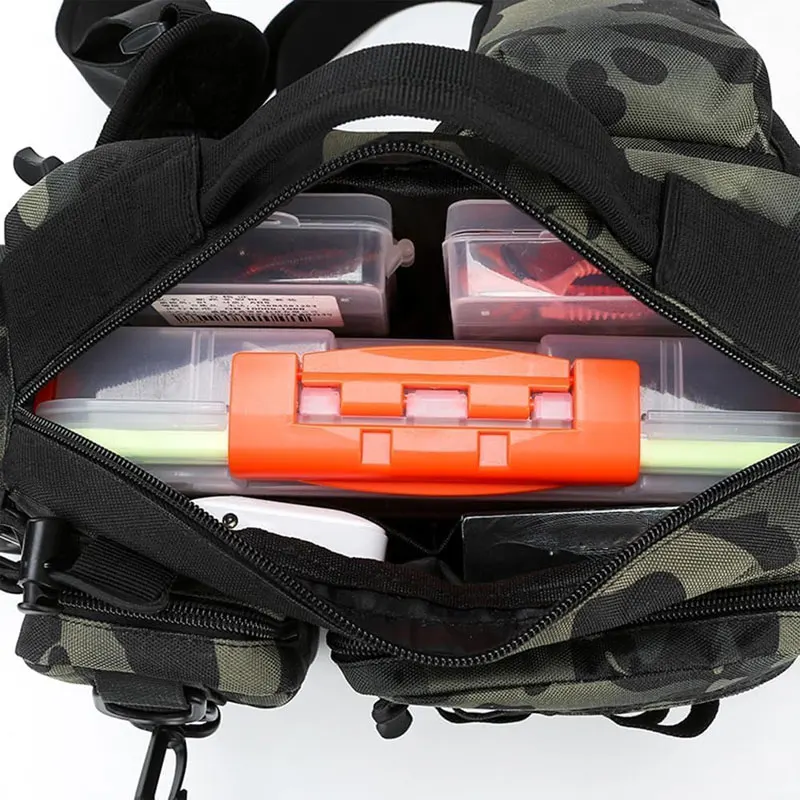 Fishing gear bag, adjustable shoulder strap zipper fishing gear bag, Luya bag, with multiple compartments