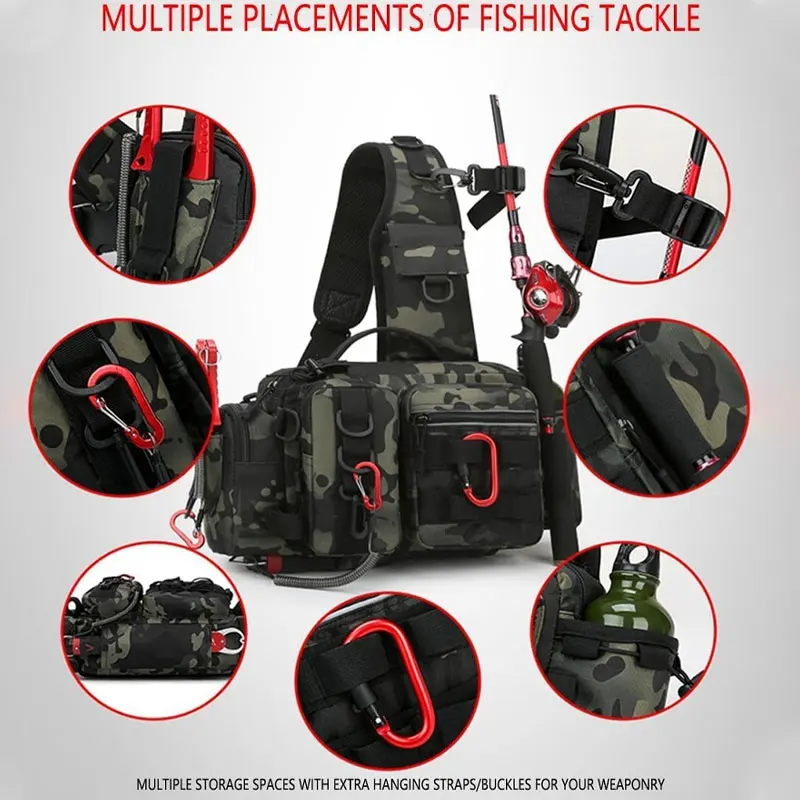 Fishing gear bag, adjustable shoulder strap zipper fishing gear bag, Luya bag, with multiple compartments