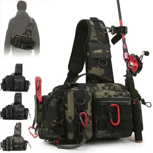 Fishing gear bag, adjustable shoulder strap zipper fishing gear bag, Luya bag, with multiple compartments