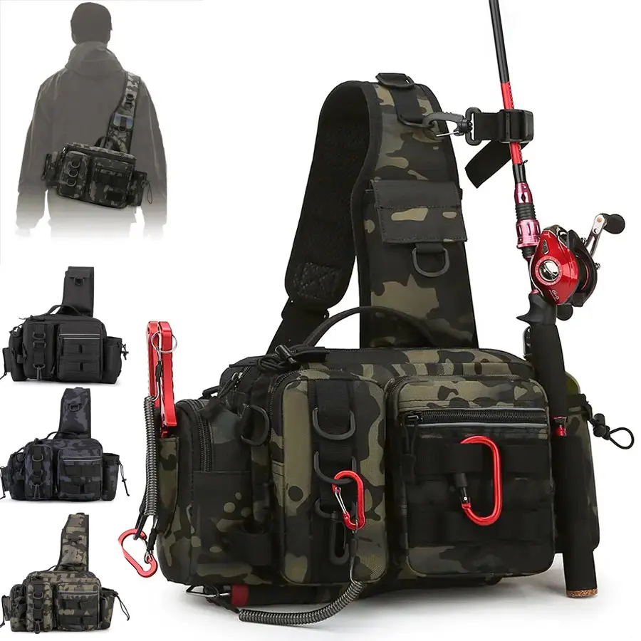Fishing gear bag, adjustable shoulder strap zipper fishing gear bag, Luya bag, with multiple compartments