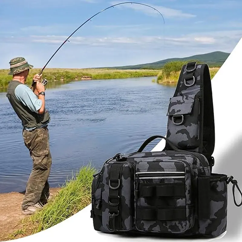 Fishing gear bag, adjustable shoulder strap zipper fishing gear bag, Luya bag, with multiple compartments