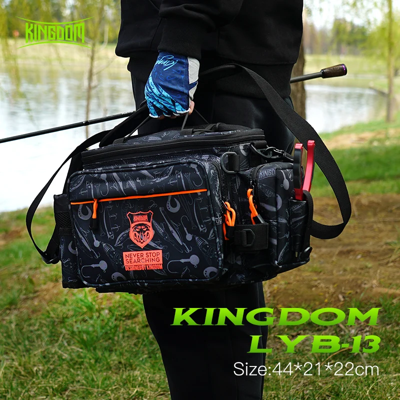 Kingdom Waterproof Fishing Bag 44x21x22cm Portable Fishing Tackle Shoulder Bag Water Resistant Multifunctional Gear Storage Pack