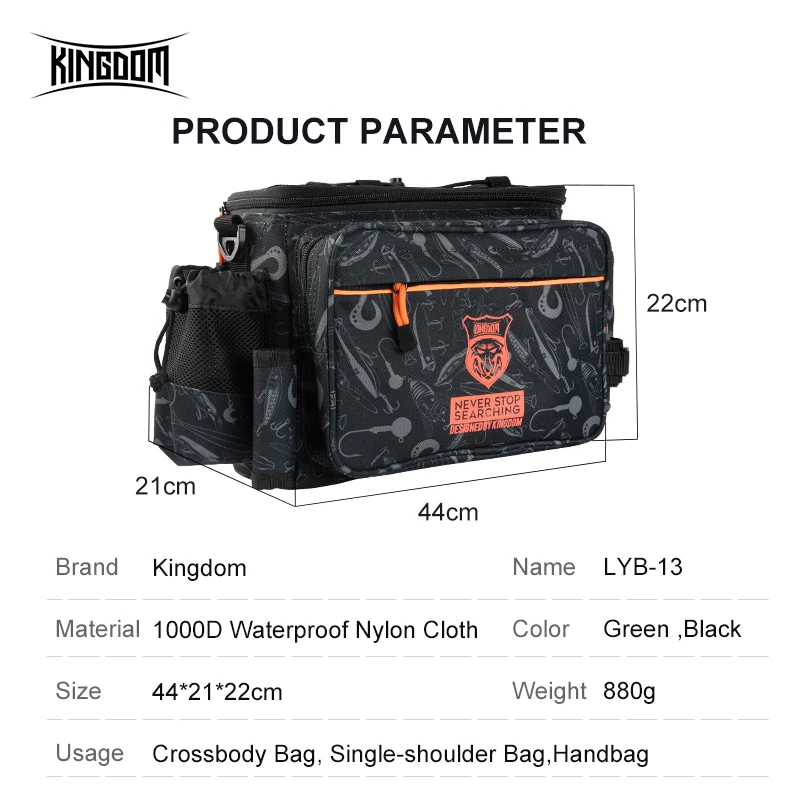 Kingdom Waterproof Fishing Bag 44x21x22cm Portable Fishing Tackle Shoulder Bag Water Resistant Multifunctional Gear Storage Pack - Image 2