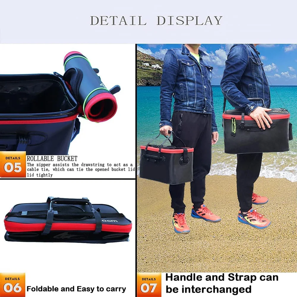 Portable EVA Thicken Waterproof Zipper Fishing Box Portable Folding Bag for Live Fish Bucket, Fishing Tackle with Shoulder Strap - Image 4