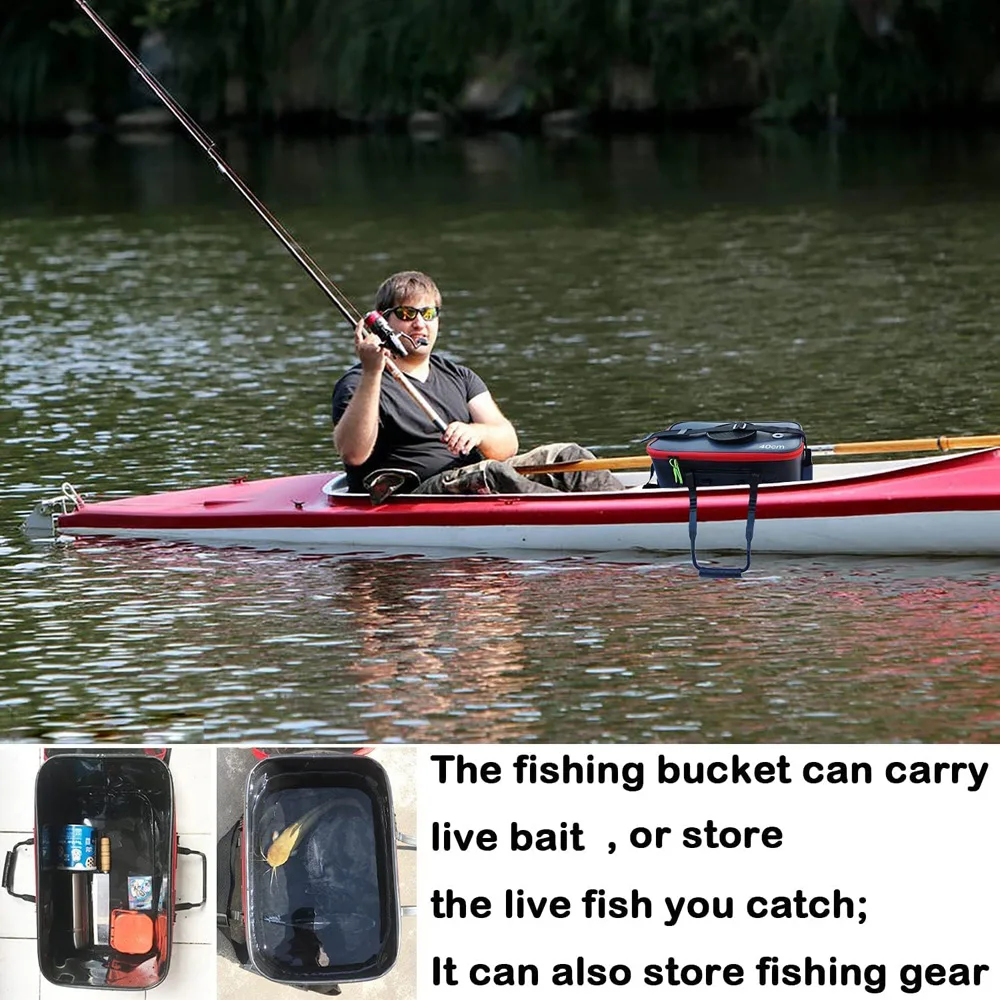 Portable EVA Thicken Waterproof Zipper Fishing Box Portable Folding Bag for Live Fish Bucket, Fishing Tackle with Shoulder Strap - Image 6