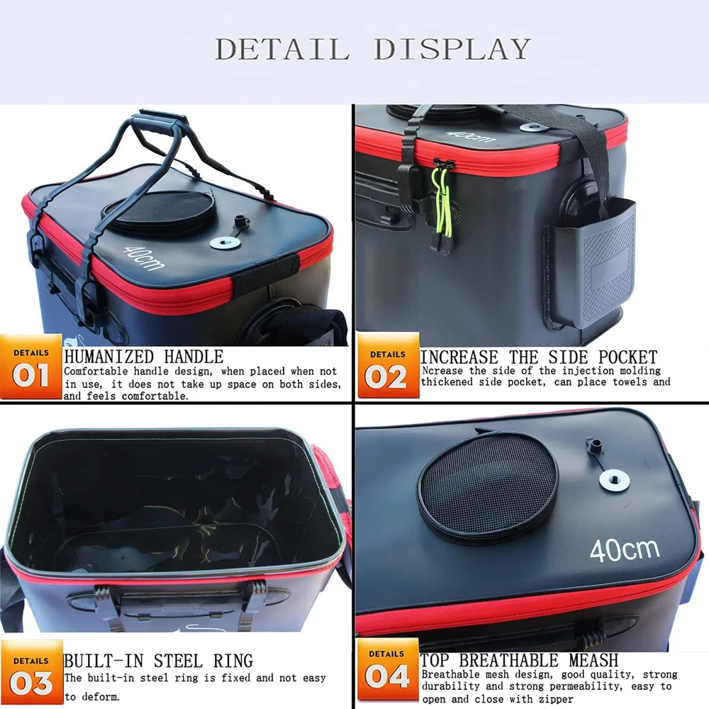 Portable EVA Thicken Waterproof Zipper Fishing Box Portable Folding Bag for Live Fish Bucket, Fishing Tackle with Shoulder Strap - Image 3
