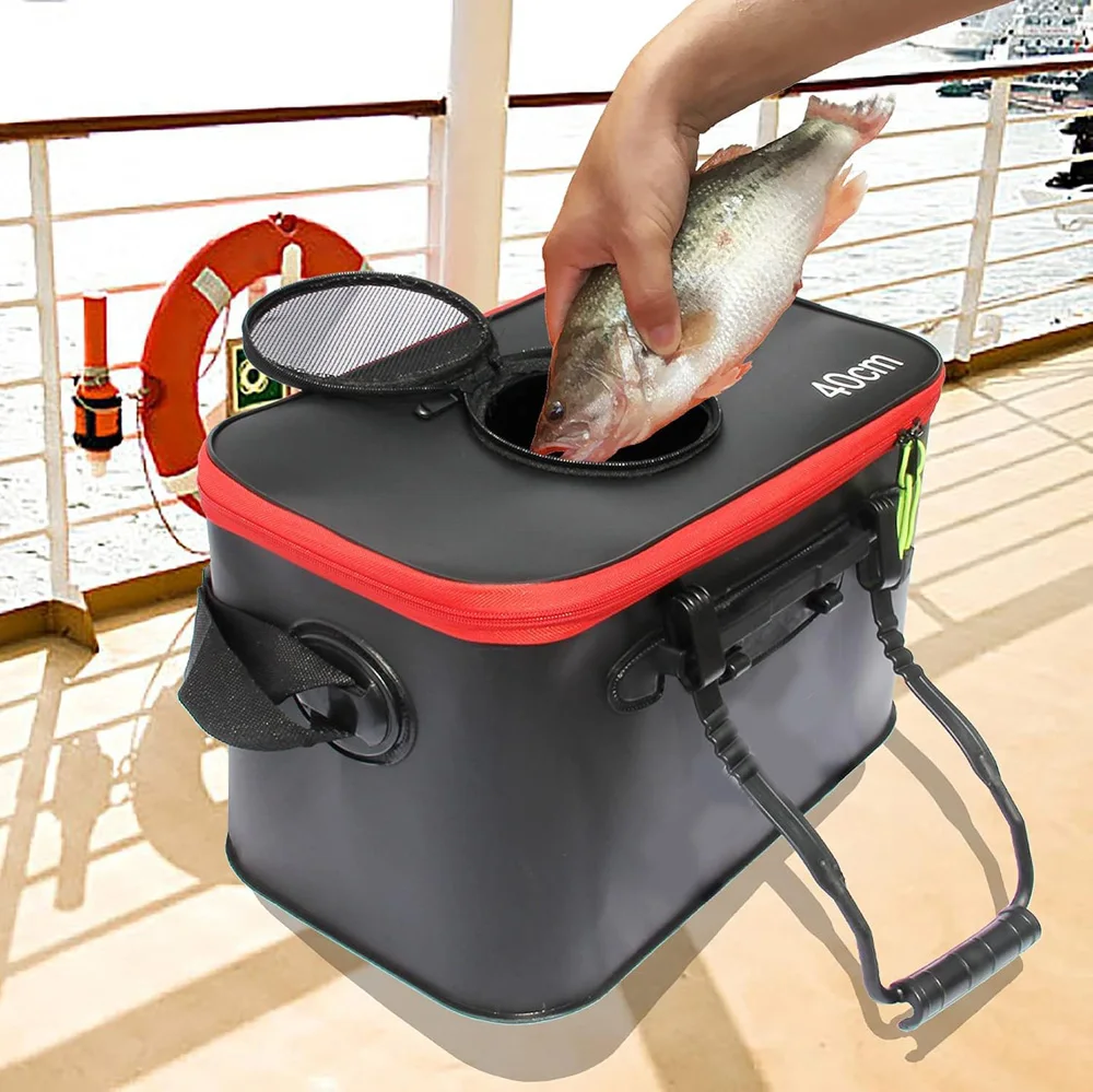 Portable EVA Thicken Waterproof Zipper Fishing Box Portable Folding Bag for Live Fish Bucket, Fishing Tackle with Shoulder Strap - Image 2