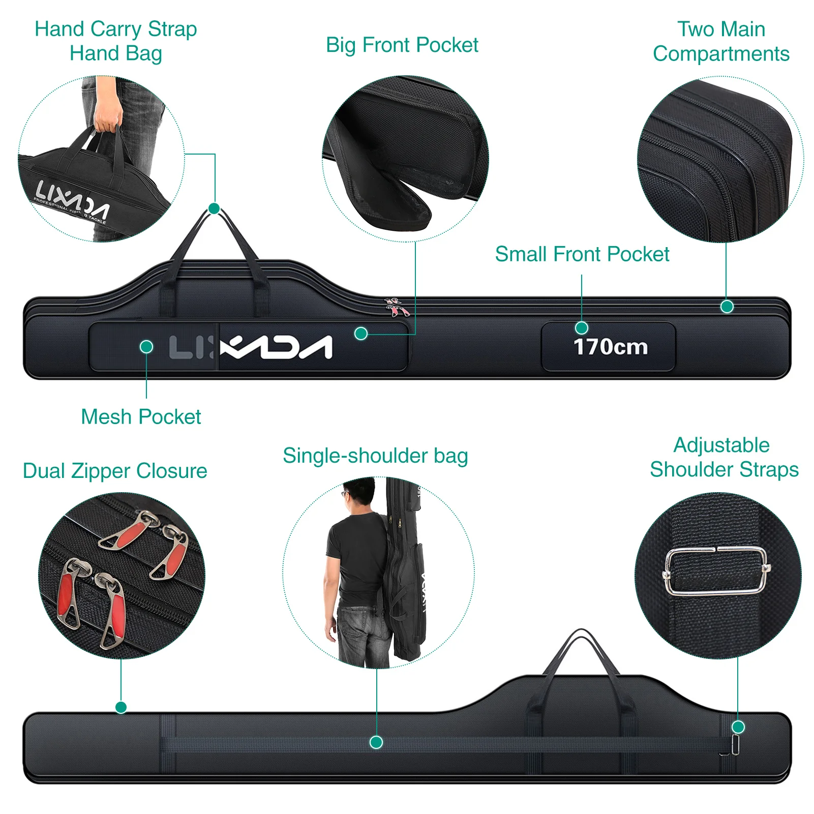 Fishing Bag Portable Folding Fishing Rod Reel Bag Fishing Pole Gear Tackle Tool Carry Case Carrier Travel Storage Bag Organizer - Image 4