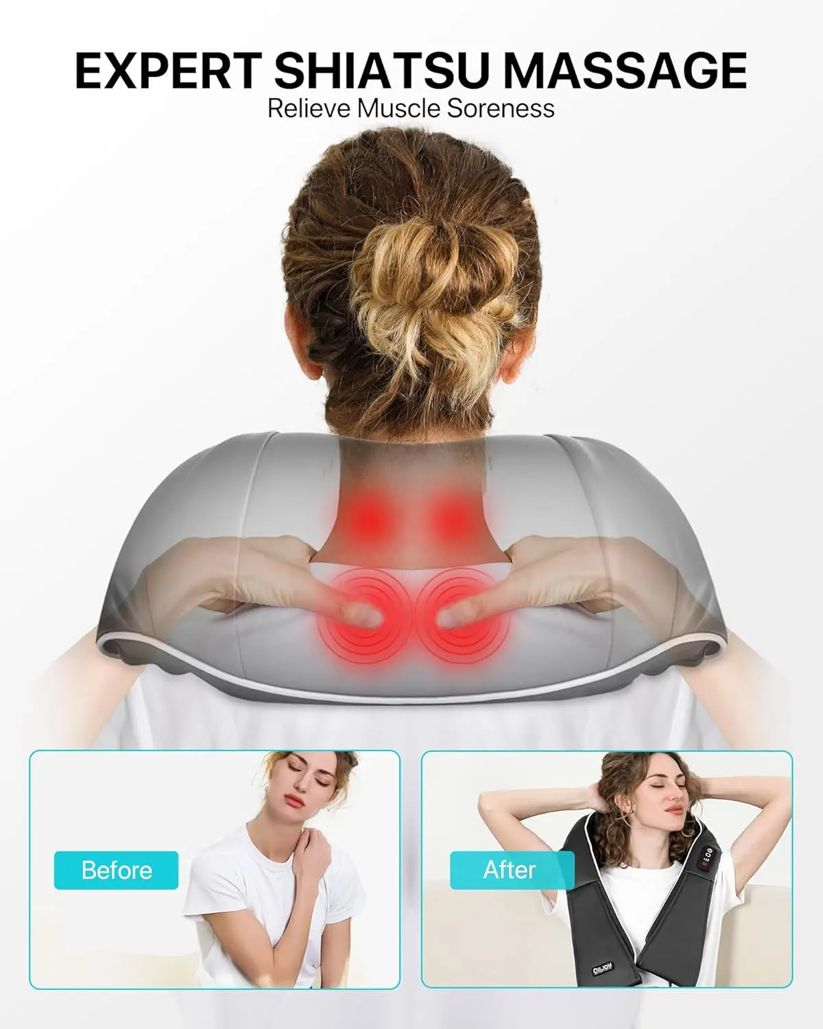 Shiatsu Neck and Shoulder Massager Heated Back Massager U Shape Deep Kneading Electric Massage Pillow For Neck Waist Leg Body Shiatsu Neck and Shoulder Massager Heated Back Massager U Shape Deep Kneading Electric Massage Pillow For Neck Waist Leg Body
