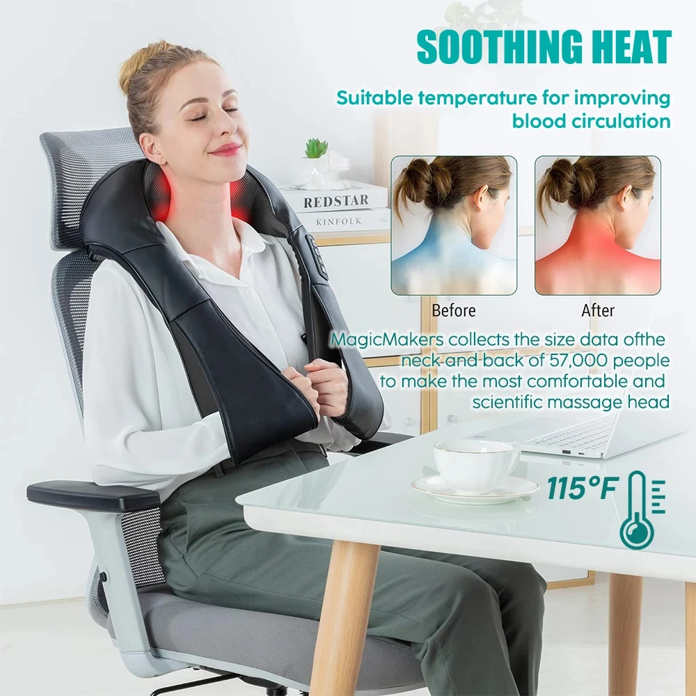 Shiatsu Neck and Shoulder Massager Heated Back Massager U Shape Deep Kneading Electric Massage Pillow For Neck Waist Leg Body - Image 2