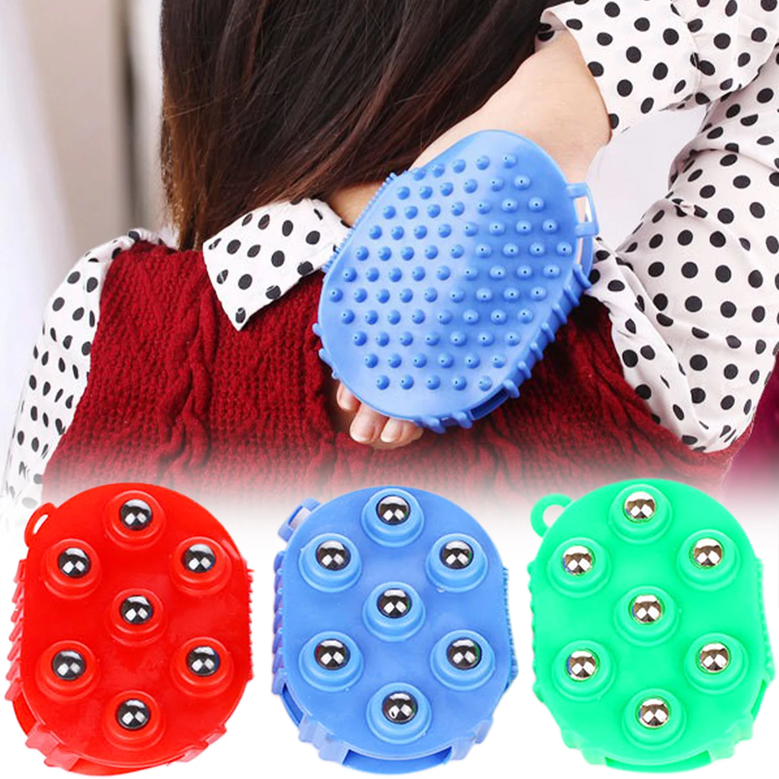 Silicone 7 Balls Body Massager Glove 360° Rotating Hand Held Massager Tools Muscle Pain Relief Relax Massager For Neck Leg Back