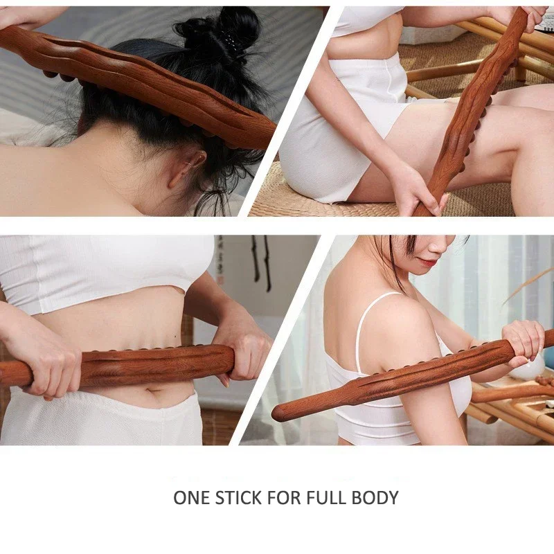 Wooden Gua Sha Massage Stick Carbonized Wood Guasha Scraping Tool Rolling Stick Full Body Massager Anti Cellulite 8/20/31 Beads - Image 3