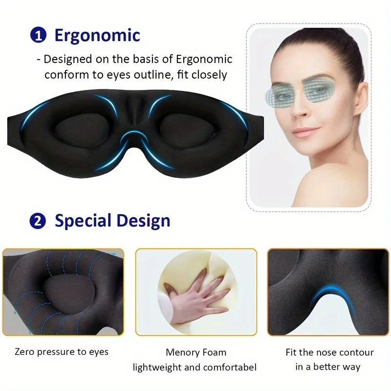 3D Contour Cup Sleep Mask With Noise Ear plug, Light Blocking Night Facial Mask, Soft & Comfortable, Soothing 3D Contour Cup Sleep Mask With Noise Ear plug, Light Blocking Night Facial Mask, Soft & Comfortable, Soothing
