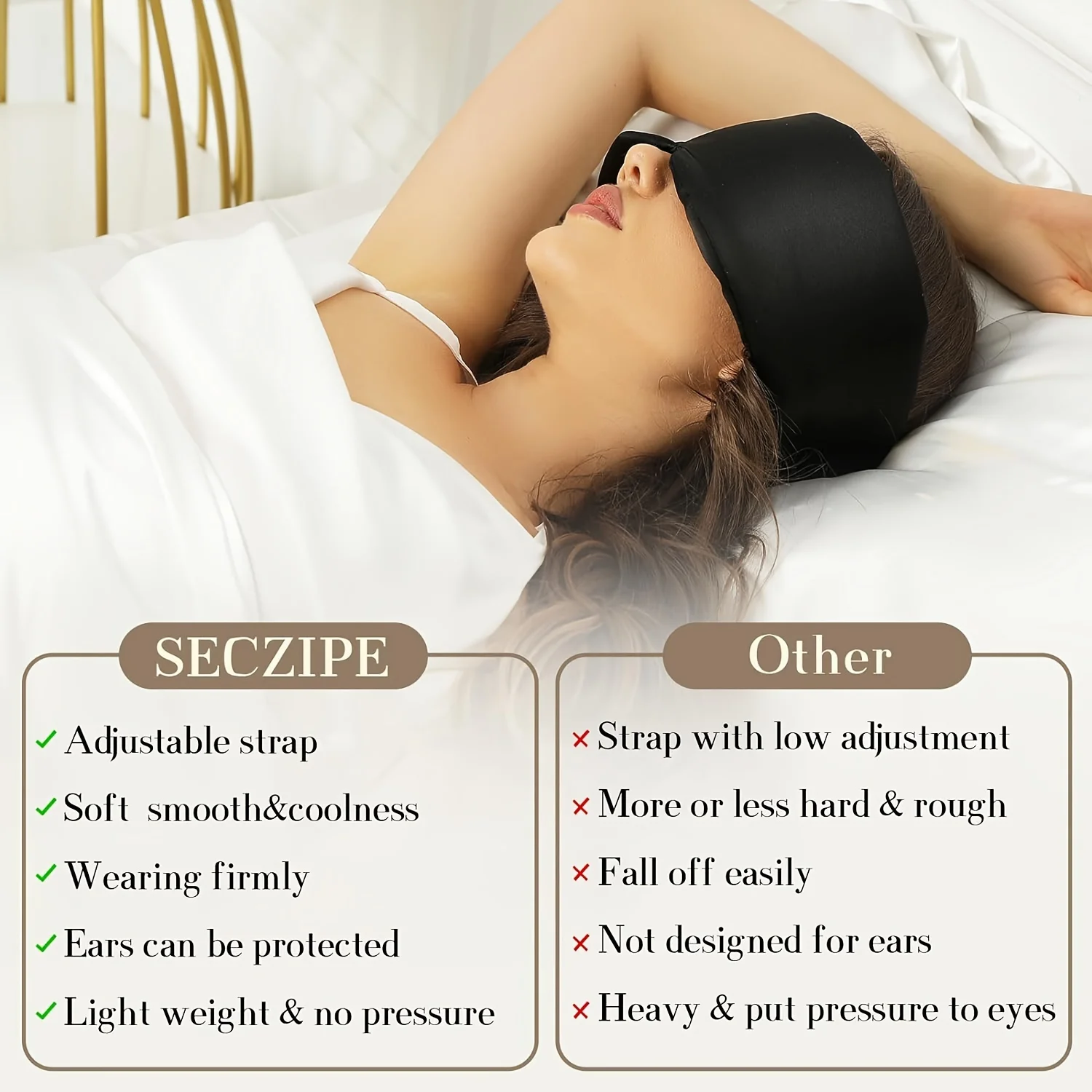 Silk Sleep Mask for Full Eye Coverage-Adjustable, Breathable & Skin-Friendly, Light-Blocking for Restful Sleep, Sleep Eye Mask - Image 4