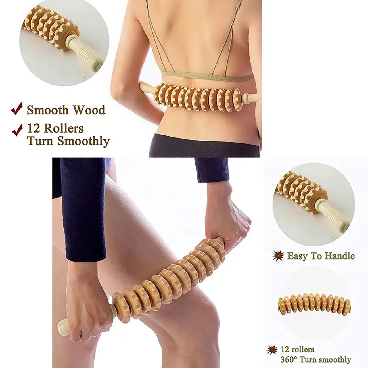 Body Fascia Massager Anti-slip Handle Wood Grooved Gear Arms Legs Thighs Buttocks Smooth Roller Massager for Back Relaxation Body Fascia Massager Anti-slip Handle Wood Grooved Gear Arms Legs Thighs Buttocks Smooth Roller Massager for Back Relaxation