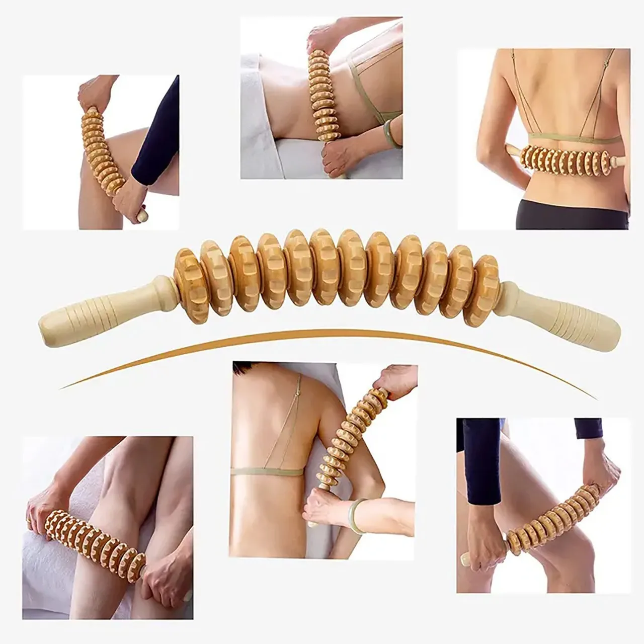 Body Fascia Massager Anti-slip Handle Wood Grooved Gear Arms Legs Thighs Buttocks Smooth Roller Massager for Back Relaxation Body Fascia Massager Anti-slip Handle Wood Grooved Gear Arms Legs Thighs Buttocks Smooth Roller Massager for Back Relaxation