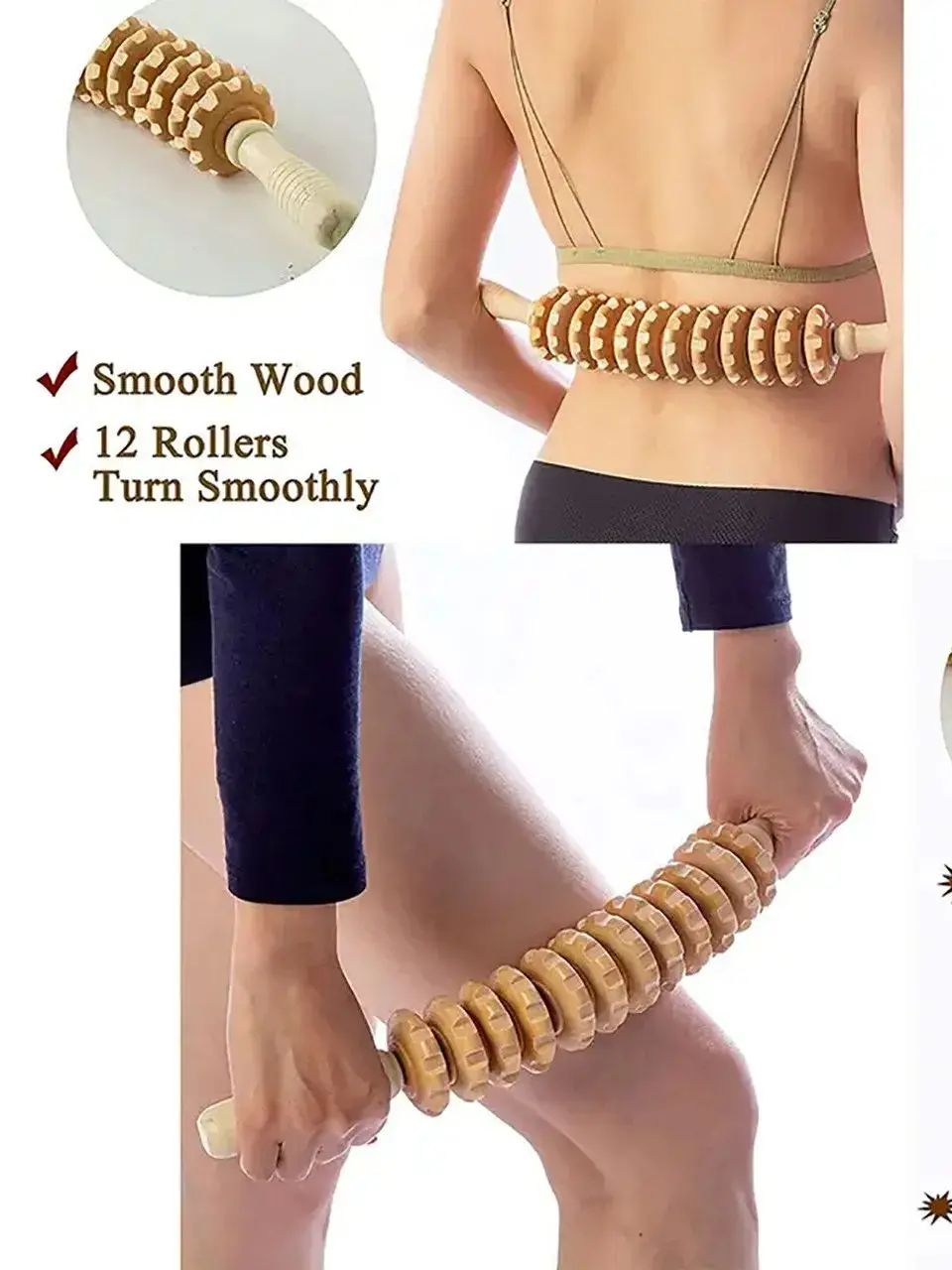 Body Fascia Massager Anti-slip Handle Wood Grooved Gear Arms Legs Thighs Buttocks Smooth Roller Massager for Back Relaxation Body Fascia Massager Anti-slip Handle Wood Grooved Gear Arms Legs Thighs Buttocks Smooth Roller Massager for Back Relaxation
