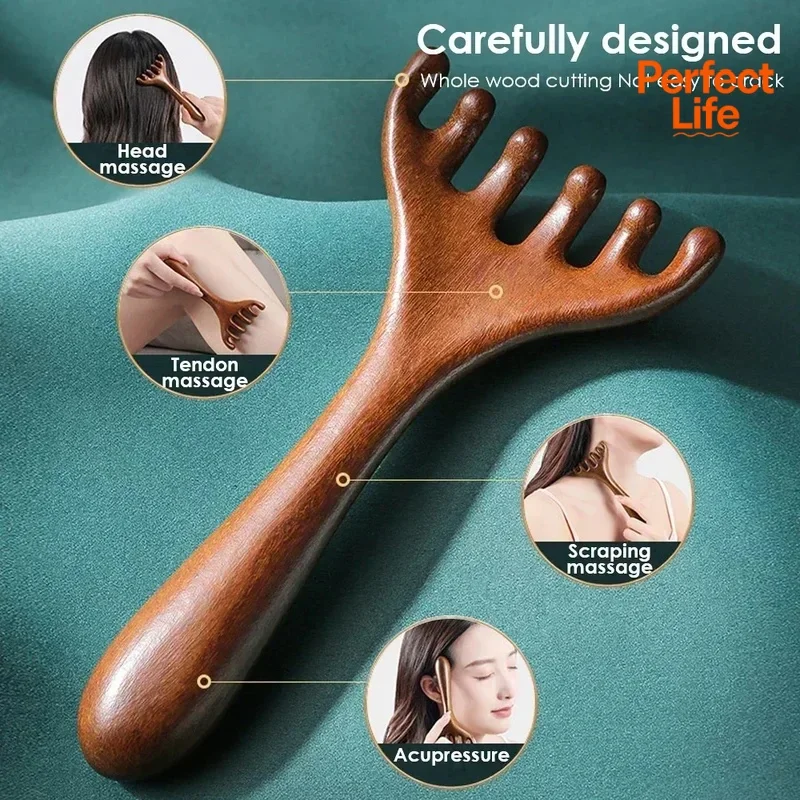 1Pcs Massager Gua Sha Natural Golden Sandalwood Five-Claw Scalp Tool Back Scratcher Spa Handheld Meridian Massage Comb Hair Care 1Pcs Massager Gua Sha Natural Golden Sandalwood Five-Claw Scalp Tool Back Scratcher Spa Handheld Meridian Massage Comb Hair Care