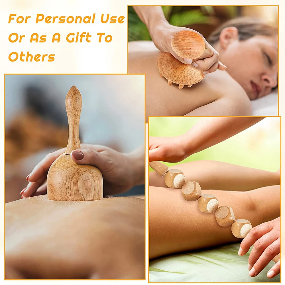 6 In 1 Wood Therapy Massage Tool Lymphatic Drainage Massager Anti Cellulite Fascia Massage Roller for Full Body Muscle relaxatio - Image 4