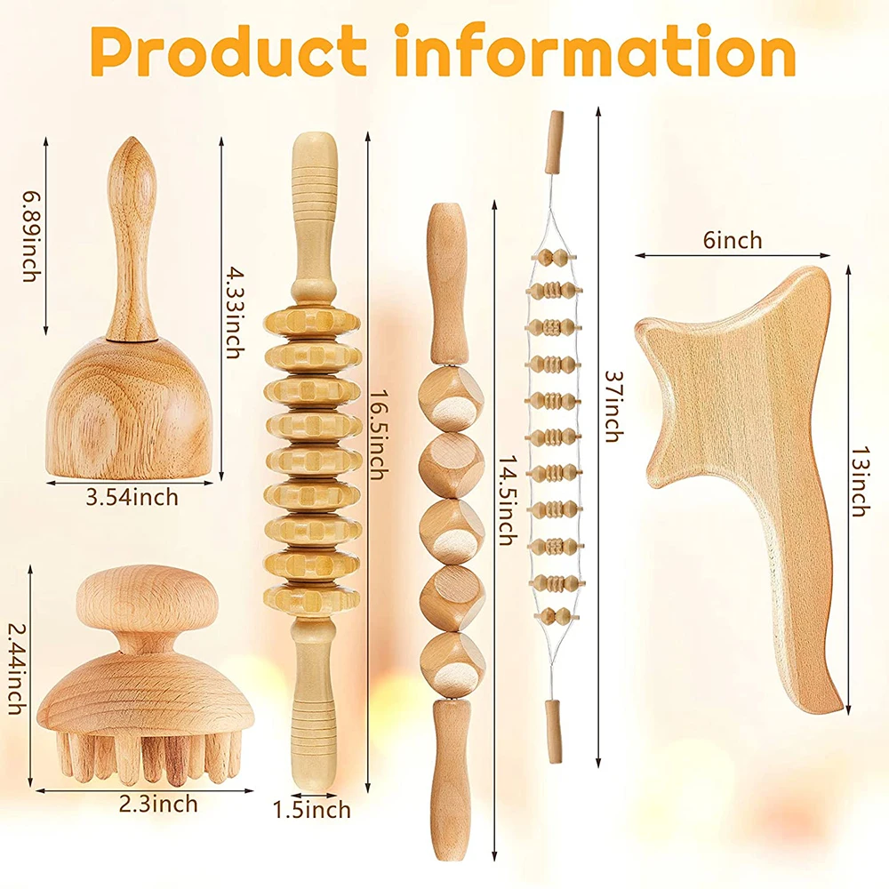 6 In 1 Wood Therapy Massage Tool Lymphatic Drainage Massager Anti Cellulite Fascia Massage Roller for Full Body Muscle relaxatio - Image 6