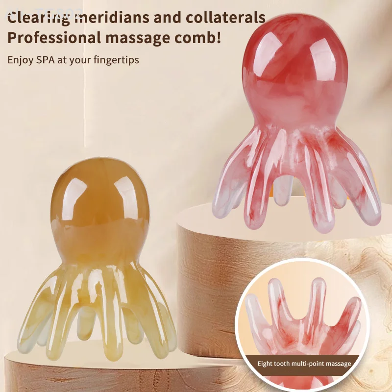Resin Octopus Scalp Massage Comb Meridian Scraping Acupuncture Gua Sha Fatigue Relief Brush for Head And Body - Image 3