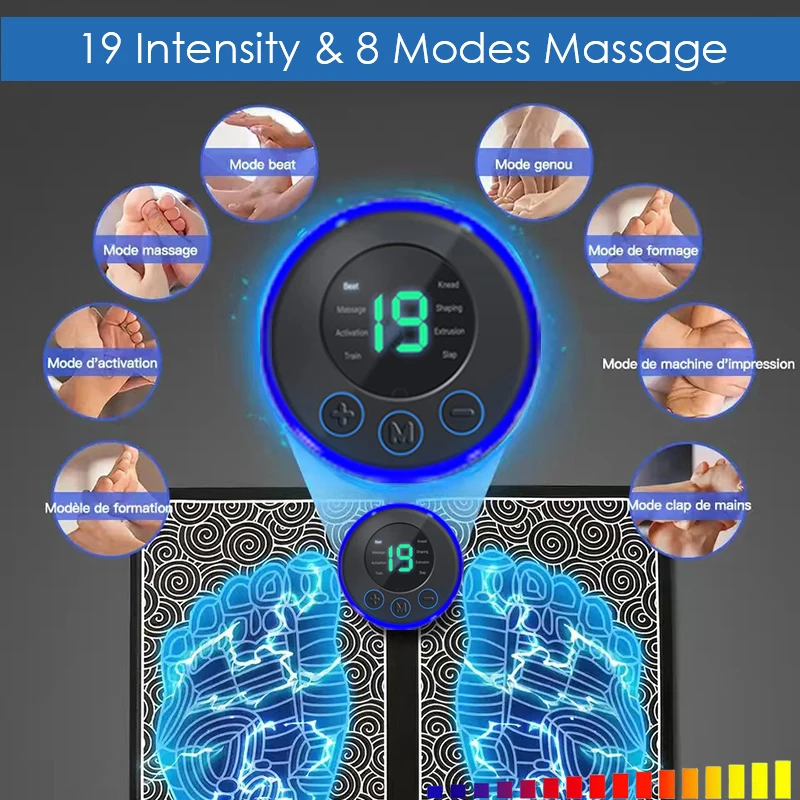 Foot Massger Sole Massage Pad Feet Muscle Stimulation 8 Modes 19 Level Relaxation USB Charging Foot Massger Sole Massage Pad Feet Muscle Stimulation 8 Modes 19 Level Relaxation USB Charging