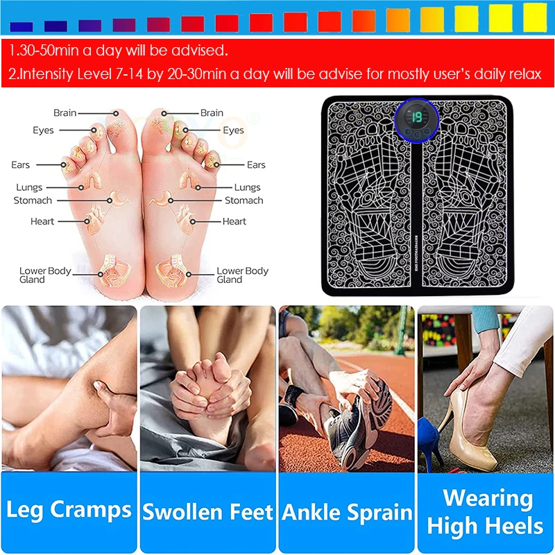 Foot Massger Sole Massage Pad Feet Muscle Stimulation 8 Modes 19 Level Relaxation USB Charging Foot Massger Sole Massage Pad Feet Muscle Stimulation 8 Modes 19 Level Relaxation USB Charging