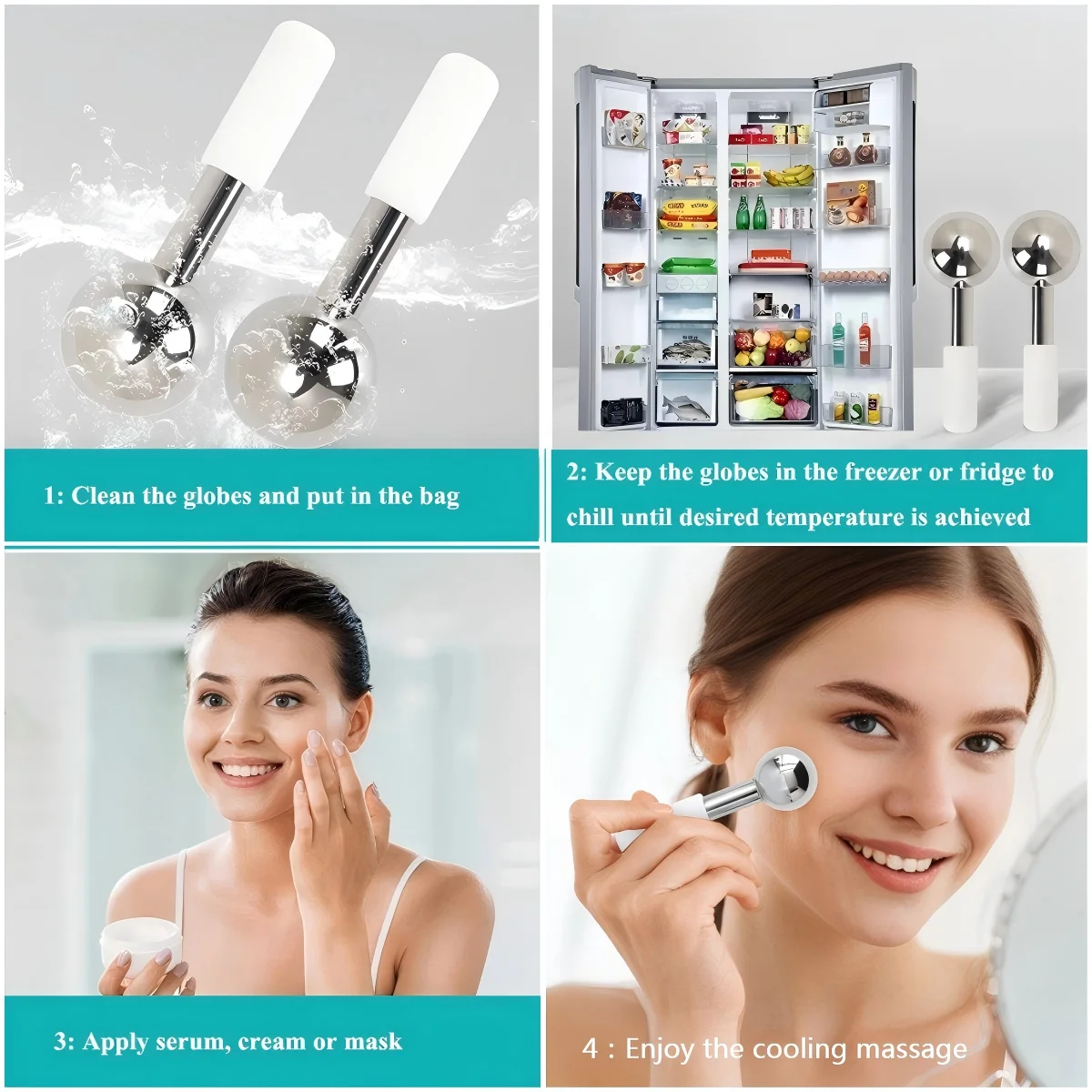 Ice Globes for Face Eyes Stainless Cool Massagers Cold Roller Cooling Globes for Puffiness Sagging Skin Facial Relaxation - Image 5