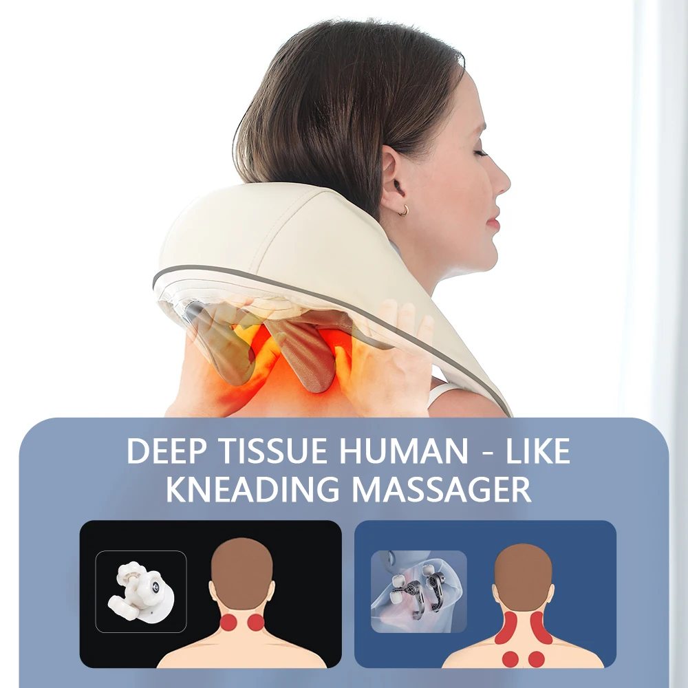 Foreverlily 26W Brushless Motor Neck And Shoulder Massager Wireless Shoulder And Back Kneading Massage Shawl Neck masajeador - Image 4