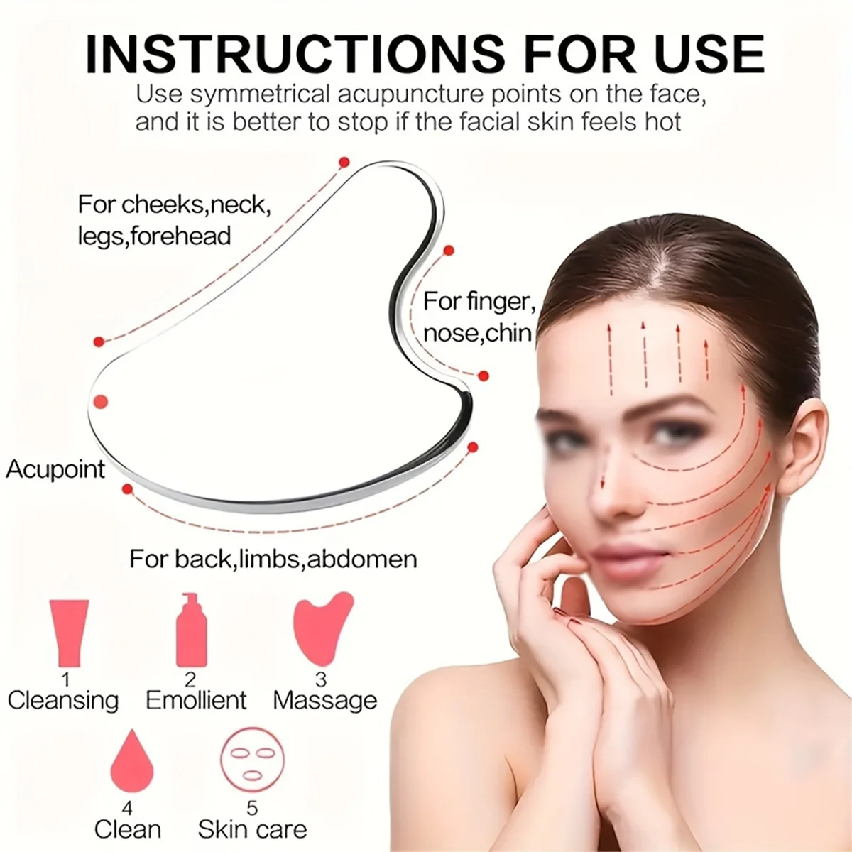Stainless Steel GuaSha Facial Tool Gua Sha Board Beauty Skin Care Massage Tool Natural Universal Facial Silver Metal Stainless Steel GuaSha Facial Tool Gua Sha Board Beauty Skin Care Massage Tool Natural Universal Facial Silver Metal