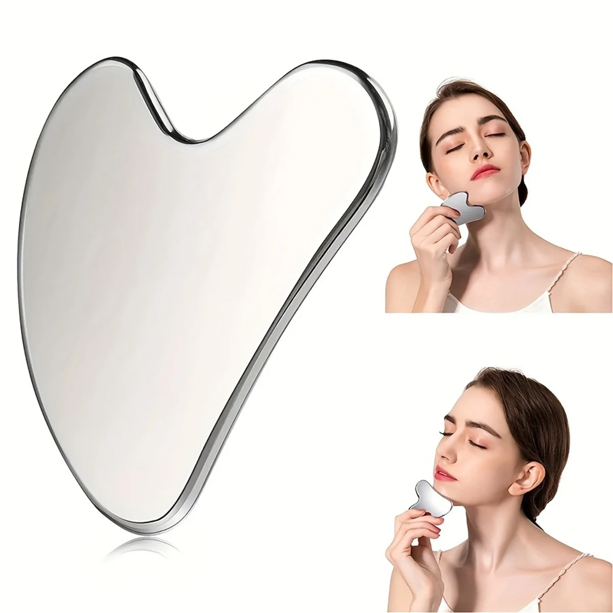Stainless Steel GuaSha Facial Tool Gua Sha Board Beauty Skin Care Massage Tool Natural Universal Facial Silver Metal Stainless Steel GuaSha Facial Tool Gua Sha Board Beauty Skin Care Massage Tool Natural Universal Facial Silver Metal