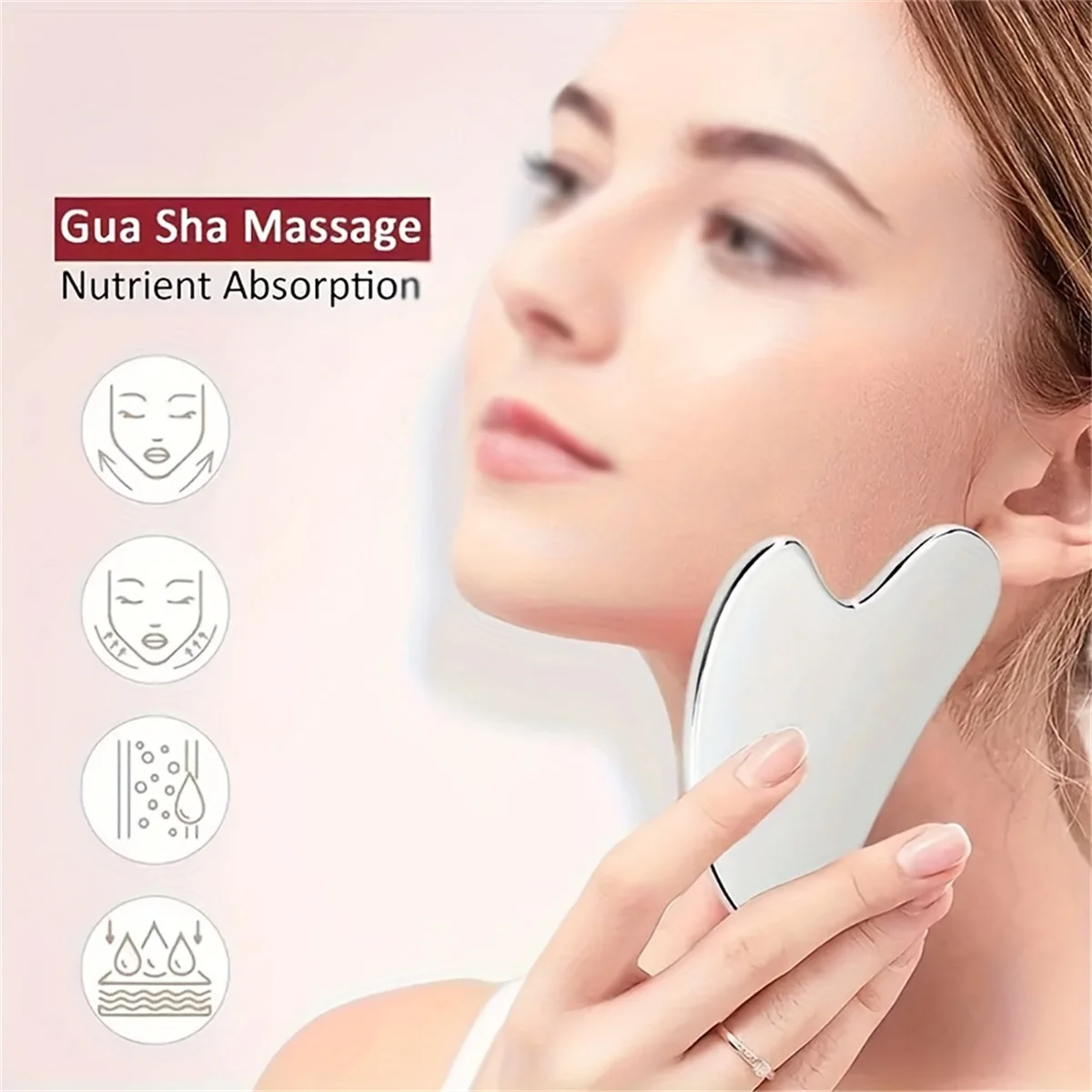 Stainless Steel GuaSha Facial Tool Gua Sha Board Beauty Skin Care Massage Tool Natural Universal Facial Silver Metal Stainless Steel GuaSha Facial Tool Gua Sha Board Beauty Skin Care Massage Tool Natural Universal Facial Silver Metal