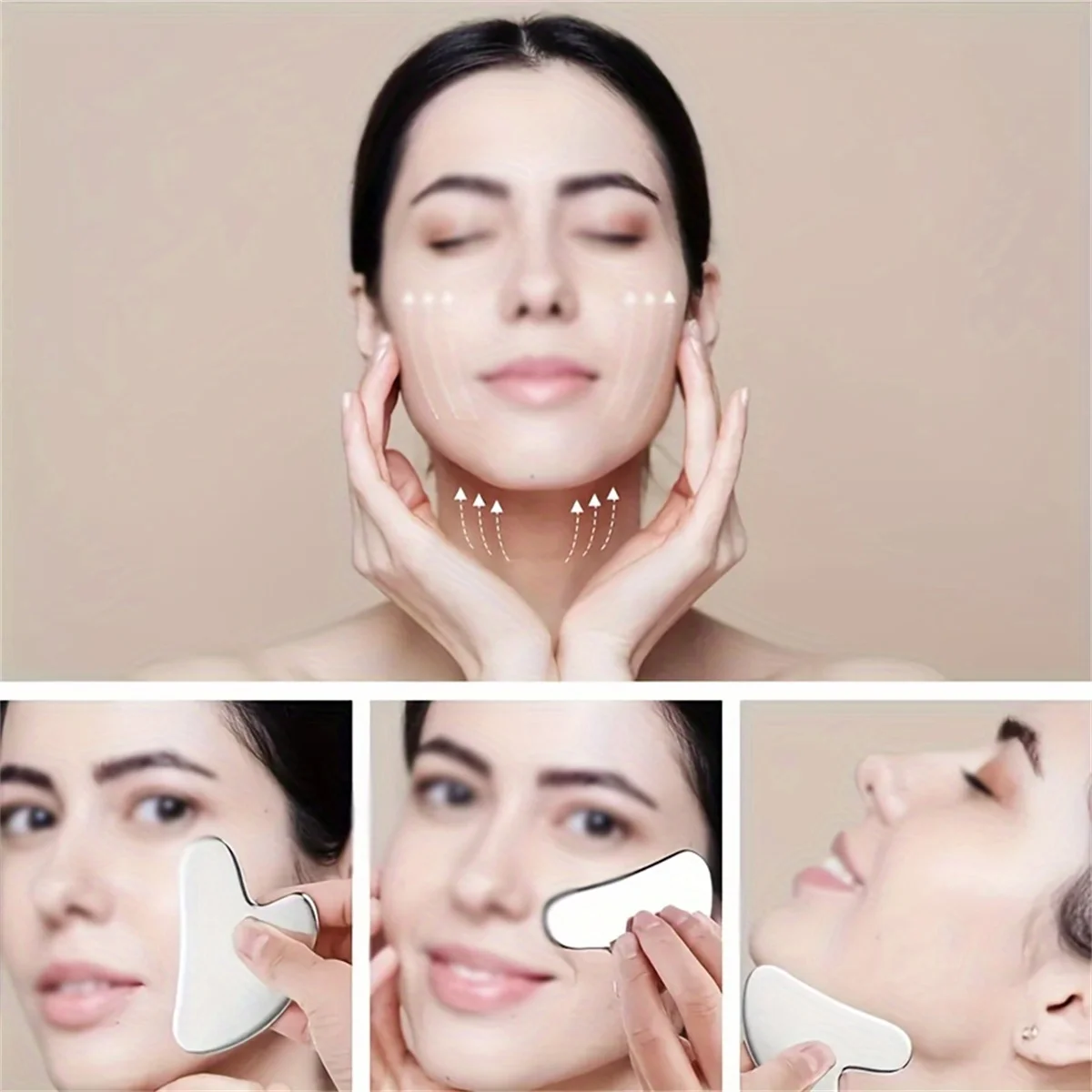 Stainless Steel GuaSha Facial Tool Gua Sha Board Beauty Skin Care Massage Tool Natural Universal Facial Silver Metal Stainless Steel GuaSha Facial Tool Gua Sha Board Beauty Skin Care Massage Tool Natural Universal Facial Silver Metal