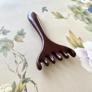 Natural Golden Sandalwood Five-Claw Scalp Massager Gua Sha Tool Back Scratcher Spa Handheld Meridian Massage Comb Hair Care